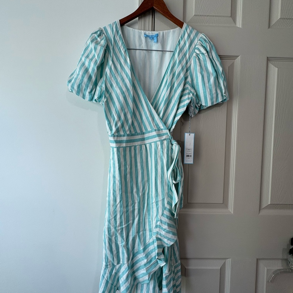 Draper James: turquoise and White Striped Midi Dress
